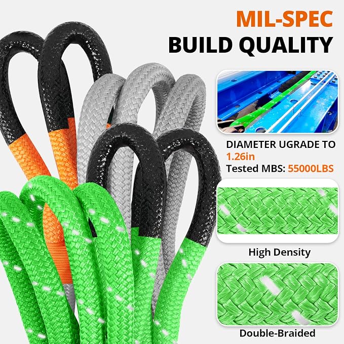Kinetic Recovery Tow Rope: 1.26" x 30ft 55000LBS Reflective Snatch Strap - Image 2