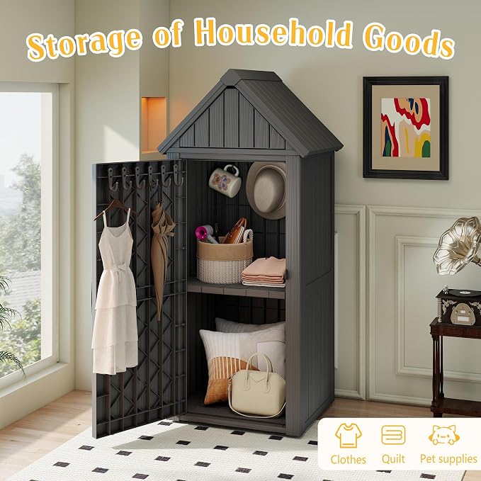 Storage Shed Outdoor Lockable, Waterproof Resin Garden Tool Shed, Heavy-Duty - Image 5
