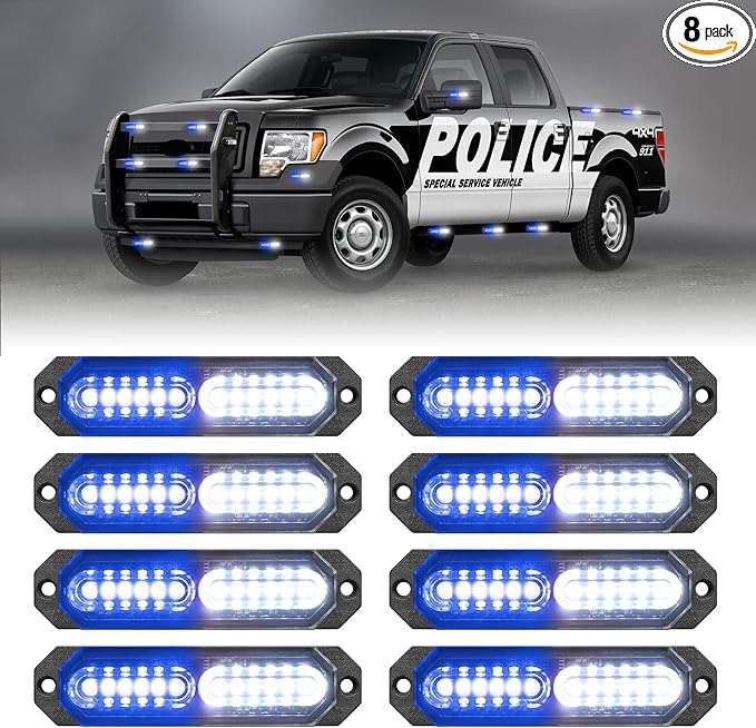 HLauto 1200T Emergency Strobe Grille Lights: 8pcs 12 LED Sync Feature Safety by HLauto