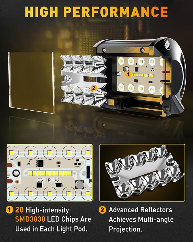 NAOEVO 4 Inch LED Pod Lights, Spot Flood Yellow LED Fog/Driving/Off Road Lights - Image 3