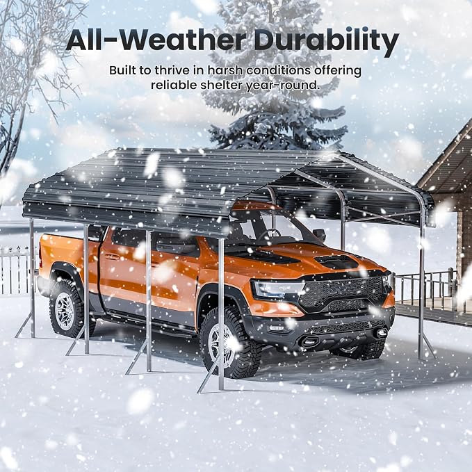10x15ft Heavy Duty Metal Carport – Outdoor Galvanized Garage, Sturdy Structure - Image 5