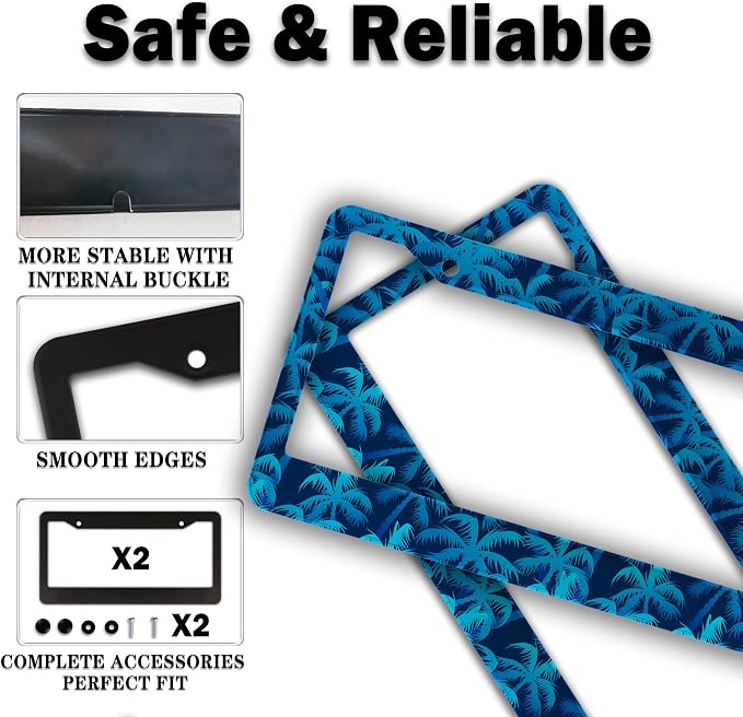 License Plate Frame Blue License Plate Frames Tropical Blue Palm Trees Aluminum - Image 4