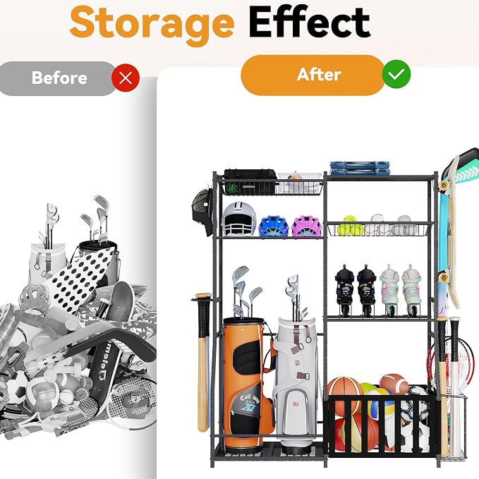 HOMREST Sports Equipment Storage, 2 Golf Bag Storage Stand, Ball Holder - Image 4