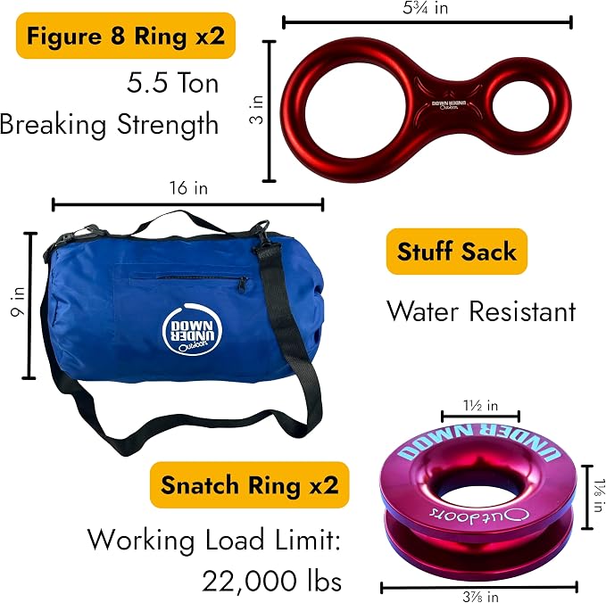 DOWN UNDER OUTDOORS Game/Log/4x4 Recovery Kit, Deer Drag, 650 ft of 9/32” Winch - Image 4
