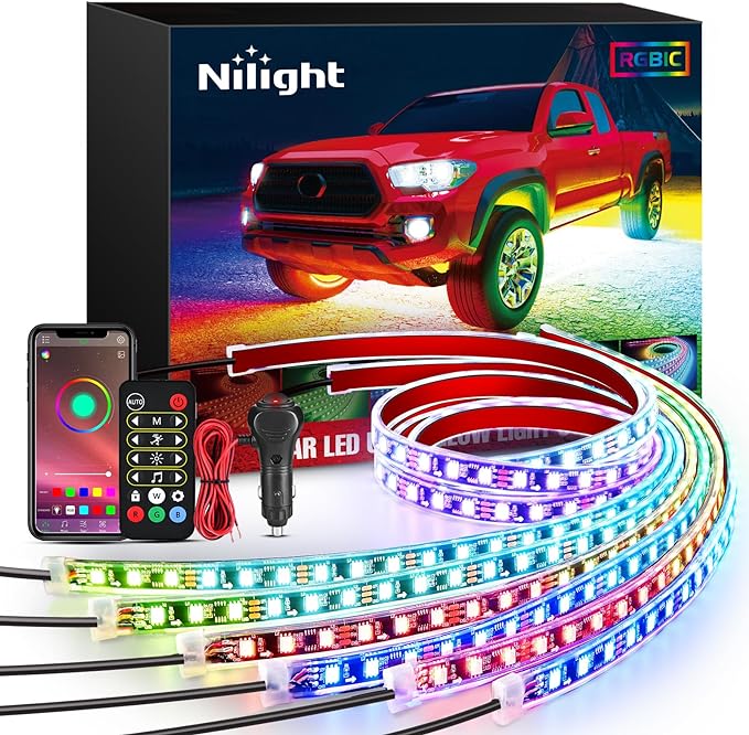 Nilight 6Pcs Car Underglow Neon Accent Strip Lights 300 LEDs Multi Color RGB-IC by Nilight