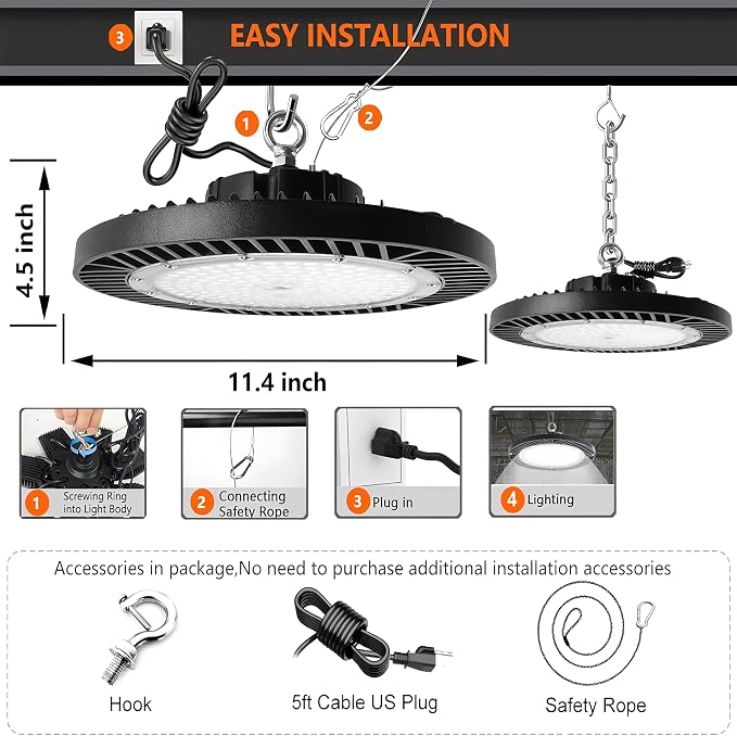 6Pack 250W UFO LED High Bay Light, 30000lm 6000K Daylight 2500W Equivalent - Image 9