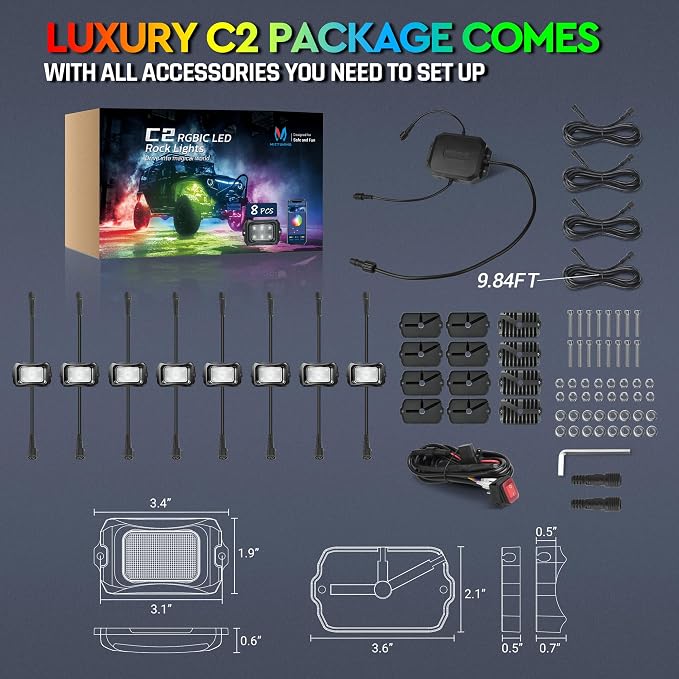 MICTUNING C2 Max RGB+IC Chasing Color LED Rock Lights - Image 6