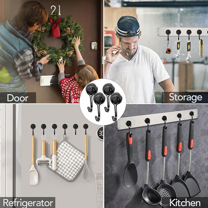 MIKEDE Strong Magnetic Hooks, 40LBS Black Swivel Swing Magnetic Hooks Heavy Duty - Image 7