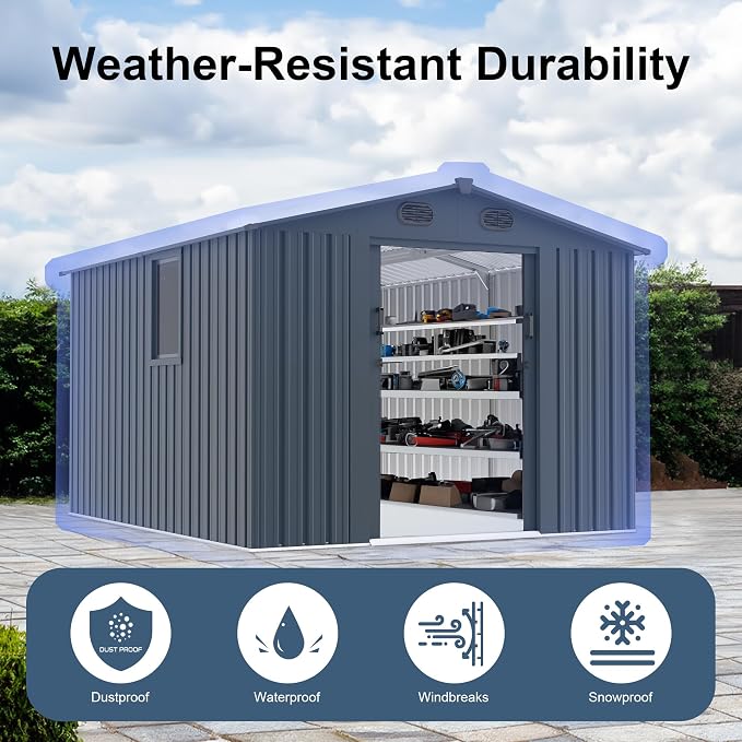 LANTRO JS 10x8FT Metal Outdoor Storage Shed, Garden Tool Shed Without Floor - Image 5