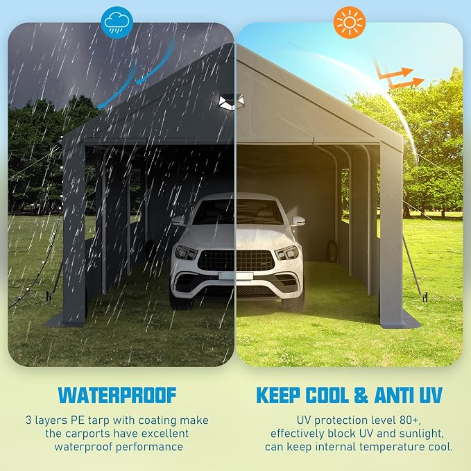 10x16 Carport, Heavy Duty Carport Canopy Garage - Image 6