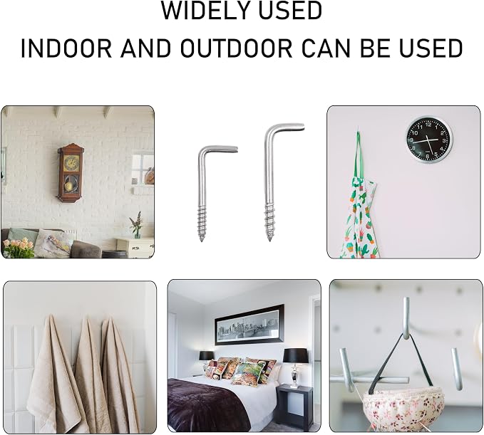 304 Stainless Steel 2 in Screw-in Hooks 60 Pcs, 7 Shape Screw Hooks, Right - Image 7