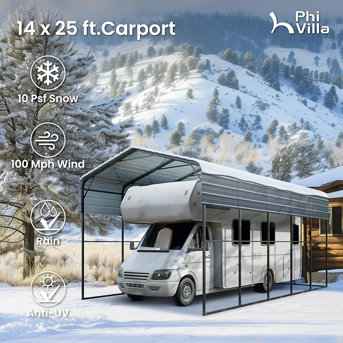 PHI VILLA 25 x 14 ft Heavy Duty Metal Carport - Image 7