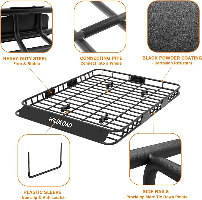 Wildroad Roof Rack Cargo Basket, Upgraded 4” Fence Wide Car Roof Basket - Image 3