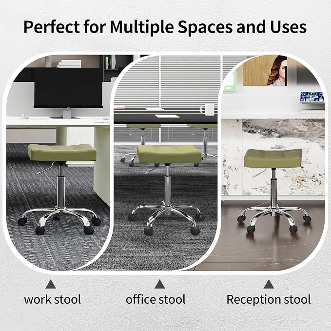 Adjustable Work Stool with Wheels Faux Leather Workbench Stool - Image 6