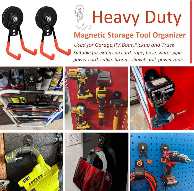 ULIBERMAGNET Heavy Duty Magnetic Garage Hooks, 6 Pack Strong Large Magnet Hooks - Image 6
