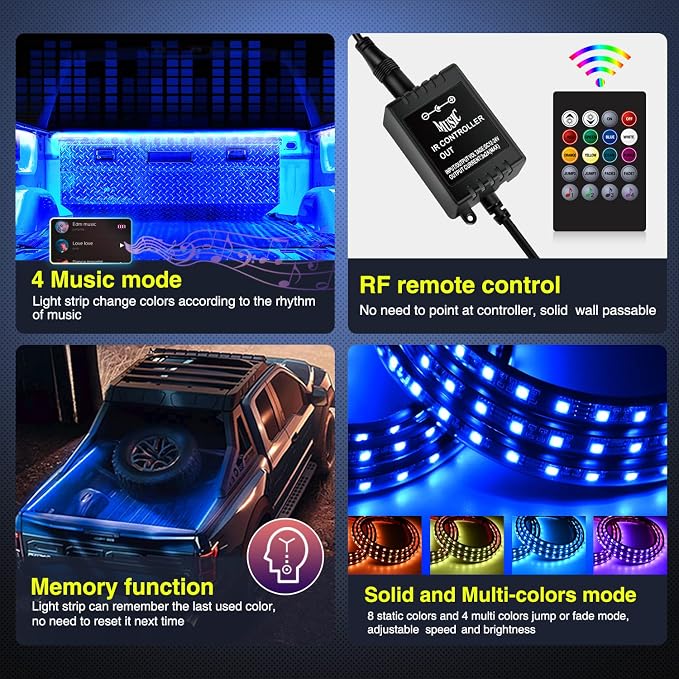 Nilight 3PCS 60 Inch RGB Truck Bed Light Strip Kit 270 LED Neon Accent Lights - Image 4
