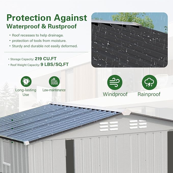 8 x 6 FT Outdoor Storage Shed, Metal Garden Tool Shed - Image 5