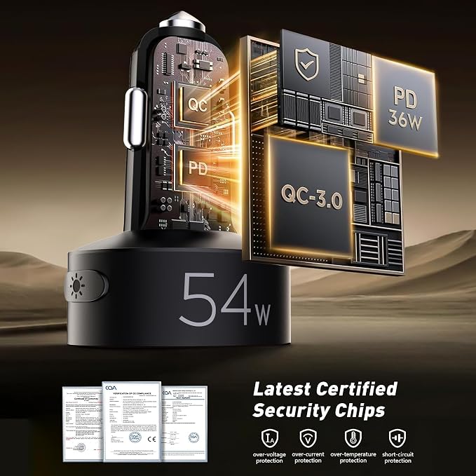 FM Transmitter Bluetooth 5.3, 54W Fast USB Car Charger Cigarette Lighter - Image 6