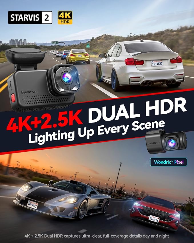 REDTIGER ViewClear 70 4K+2.5K Dash Cam Front and Rear, STARVIS 2 IMX678 x - Image 2