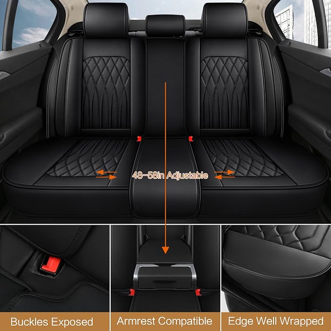Pariitadin Leather Car Seat Covers Full Set, Waterproof Faux Leather Seat Covers - Image 3