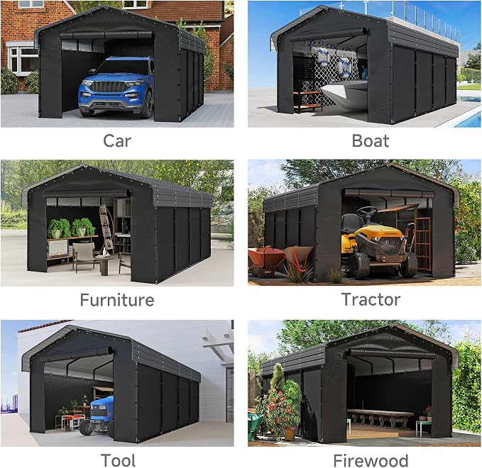 Real Relax 12'x20' Heavy Duty Metal Carport, Outdoor Garage Car Shelter Shade - Image 3
