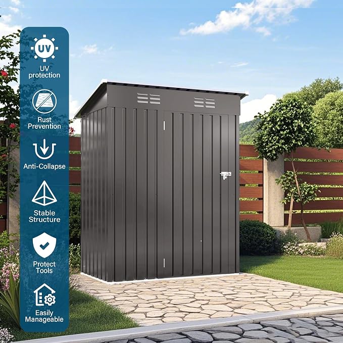 ARMSET 5x3 FT Metal Outdoor Storage Shed - Image 7