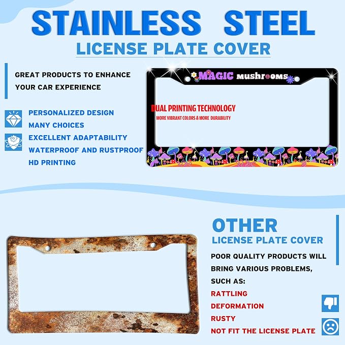 Magic Mushrooms License Plate Frame Colorful Dream Stainless Steel License - Image 2