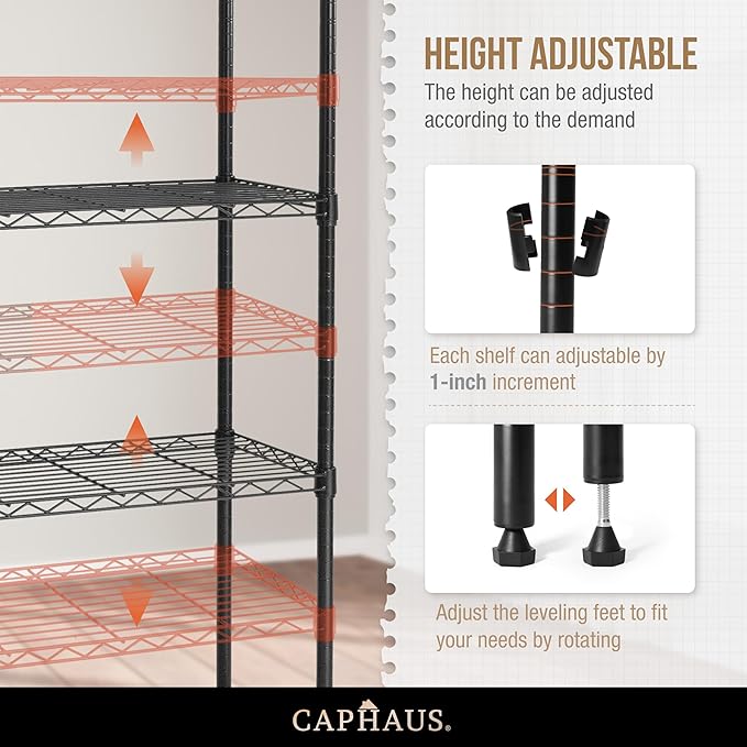CAPHAUS NSF Black Adjustable 3-Tier Shelf Wire Shelving Unit w/Liner, Garage & - Image 4