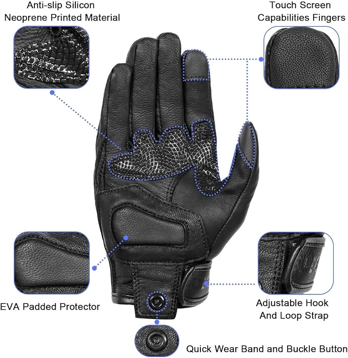 Superbike Updated Black Leather Motorcycle Gloves Hard Knuckle Armored - Image 3