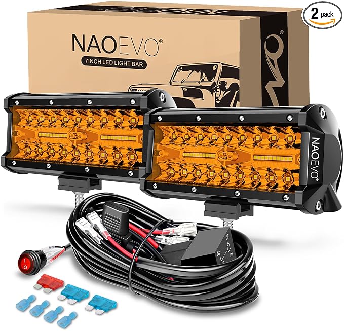 NAOEVO 7 Inch Amber LED Light Bar, 240W 24, 000LM Offroad Fog/Driving Lights by NAOEVO