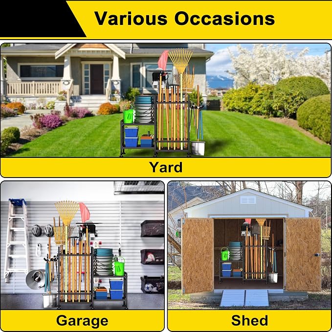 GIOTORENT 5 Tier Garden Tool Organizer, Metal Yard Tools Storage Rack, Garage - Image 2