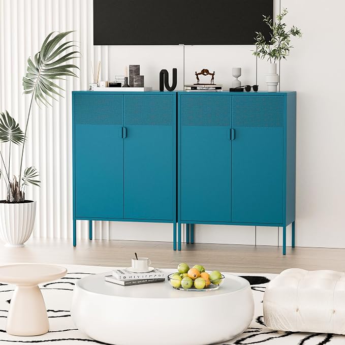 2 Mesh Door Metal Cabinet with Adjustable Shelves, Metal Storage Cabinet - Image 4