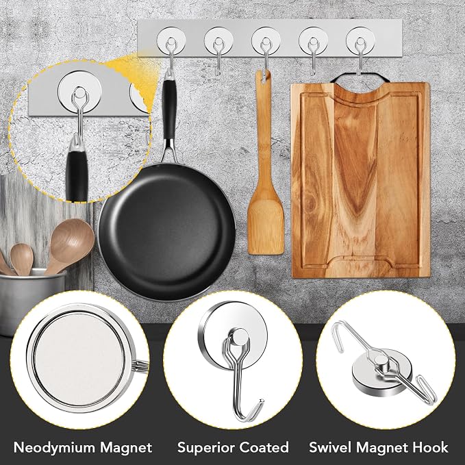 MIKEDE Magnetic Hooks, 110LB Heavy Duty Neodymium Magnet Hooks, Strong Swivel - Image 4