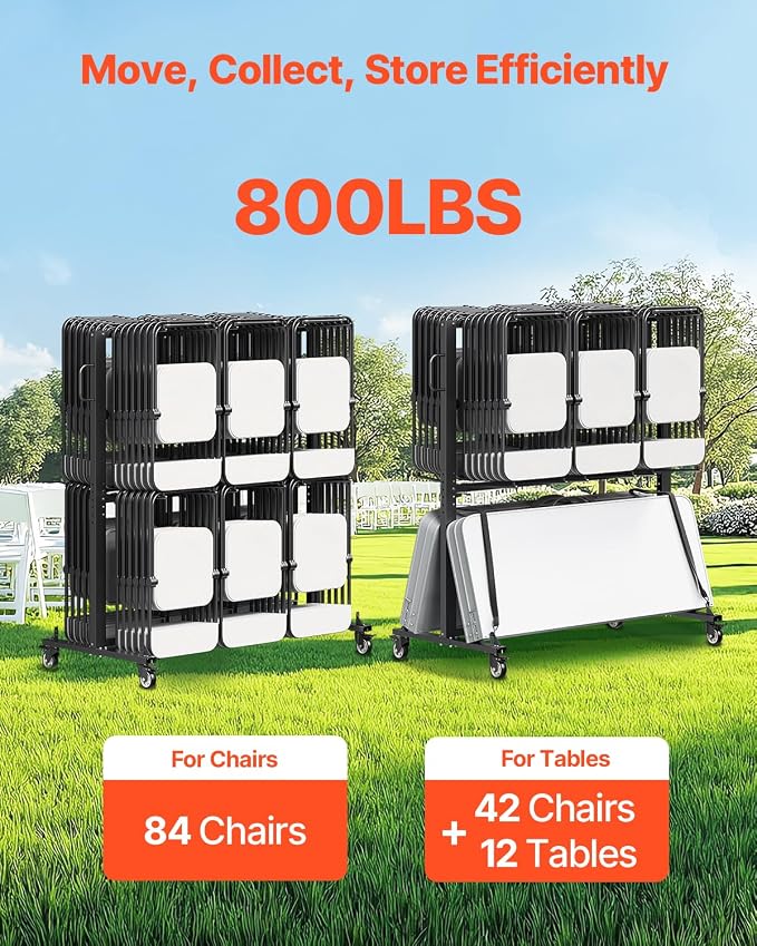 VEVOR Folding Chair Rack, 800 LBS Capacity, Heavy-Duty Chair Cart - Image 2