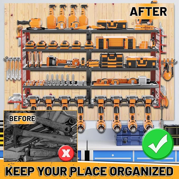 5 Layers Power Tool Organizer Wall Mount, Cordless Tool Storage Rack Holder - Image 5