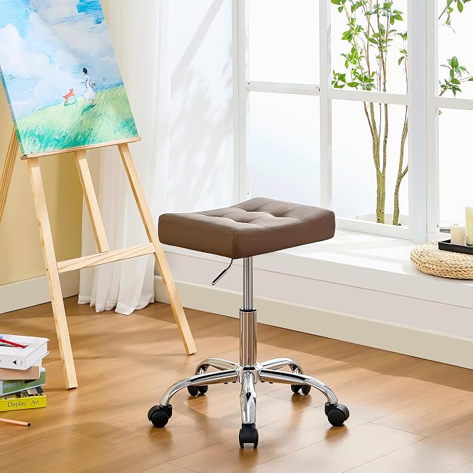 Vanity Stool with Wheels Faux Leather Nail Tattoo Vanity Massage Stool - Image 7