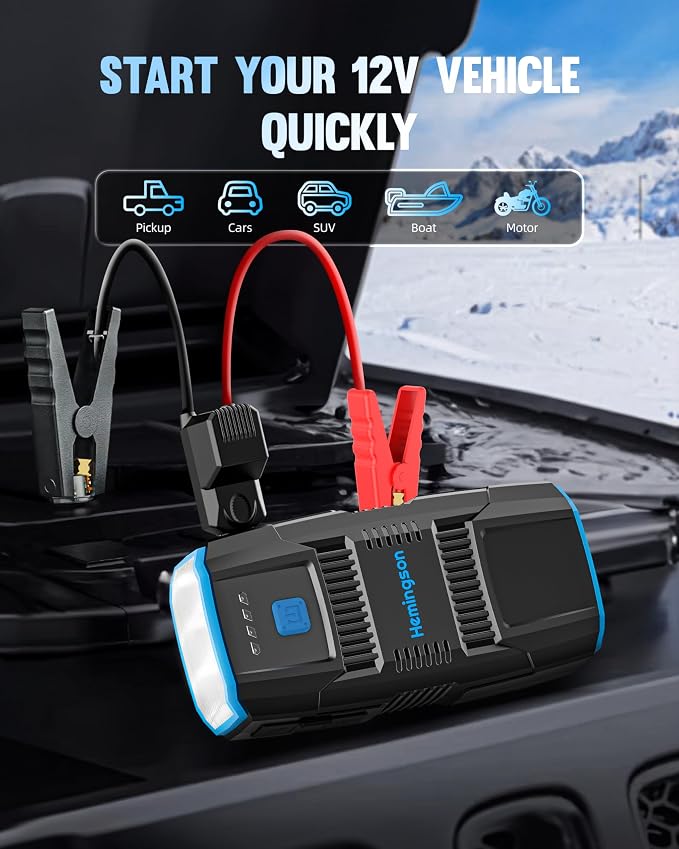 Car Jump Starter, HEMINGSON 2000A Peak Battery Jump Starter Portable 12V Jump - Image 2