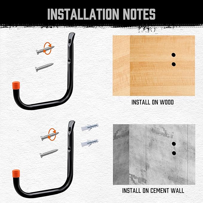 HORUSDY 6 Pack Garage Hooks, 8 inch Utility Hooks, Garage Hooks Heavy Duty Wall - Image 4