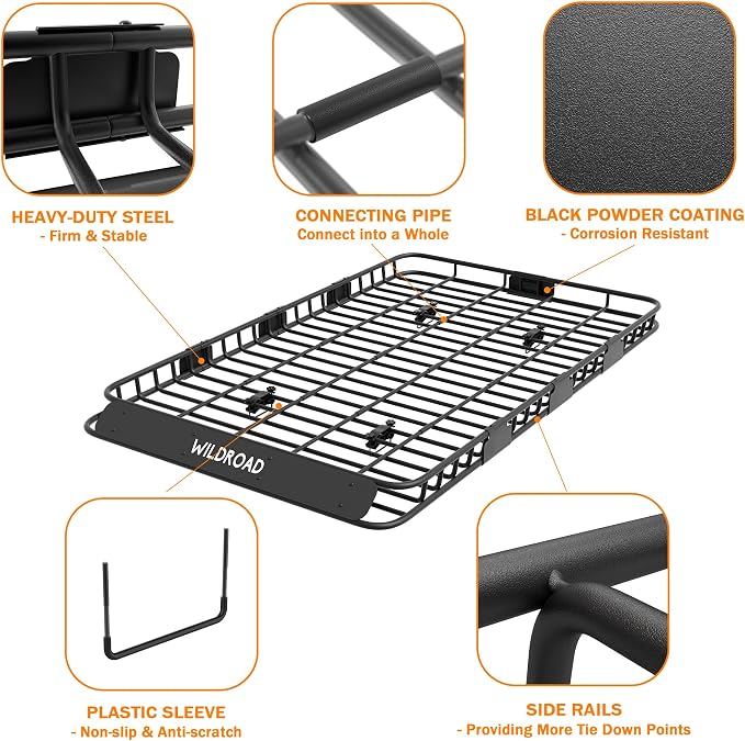 Wildroad Roof Rack Cargo Basket, Upgraded 4” Fence Wide Car Roof Basket Combo - Image 3