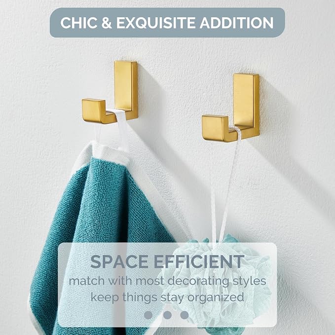 Angle Simple Towel Hook Brushed Gold 2 Pack, 304 Stainless Steel Robe Hook - Image 8