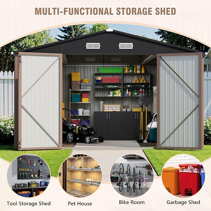 Greesum 10×14 FT Outdoor Storage Shed, Metal Storaged Sheds Without Floor - Image 6