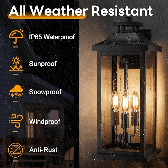 Large Outdoor Light 3-Light 20" Black Exterior Lighting Fixture, Modern Outside - Image 2