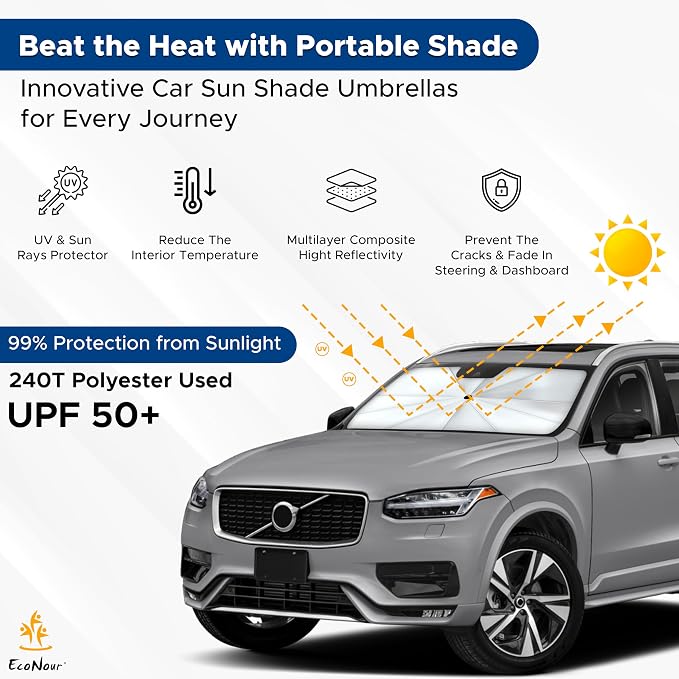 EcoNour Car Umbrella Windshield Sun Shade | Foldable UV Blocker Sun Shade | - Image 3