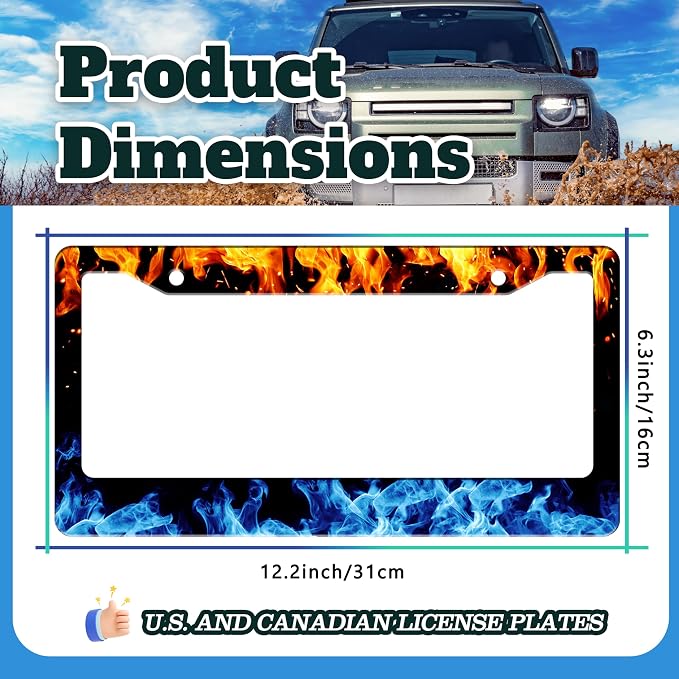 Red and Blue Flames License Plate Frame Abstract Fire License Plate Holder - Image 3