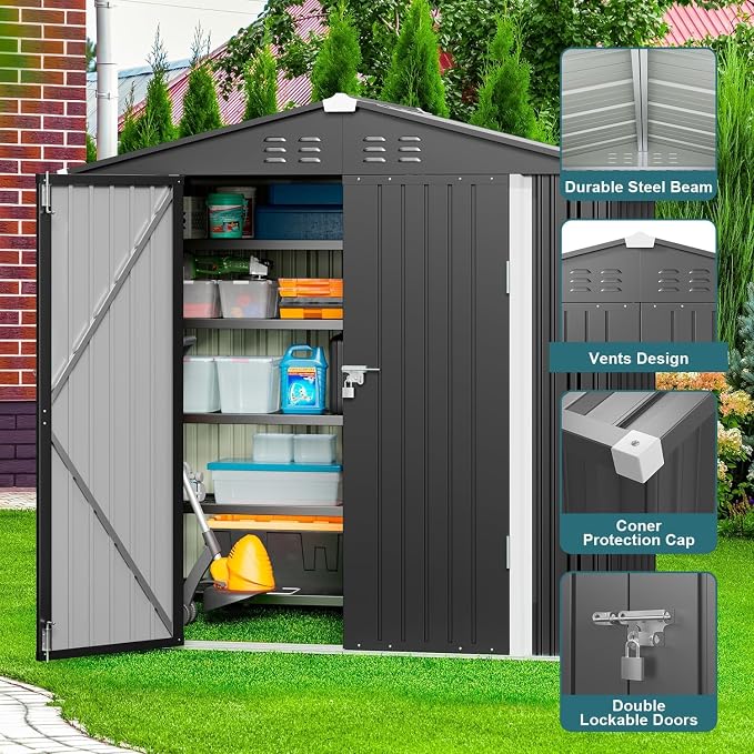 Gizoon Outdoor Storage Shed 6 x 4 FT, Galvanized Metal Garden Shed - Image 6