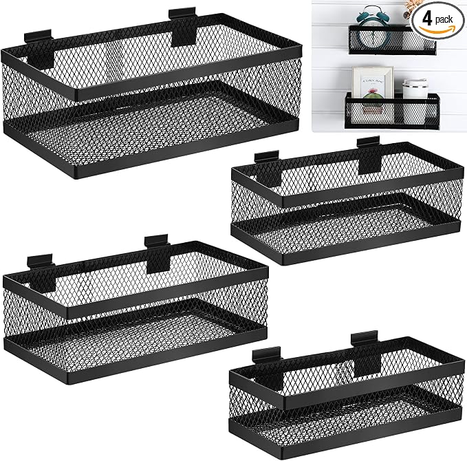 Coume 4 Pcs Black Slatwall Baskets 4 Size Metal Mesh Wire Basket by Surlontye