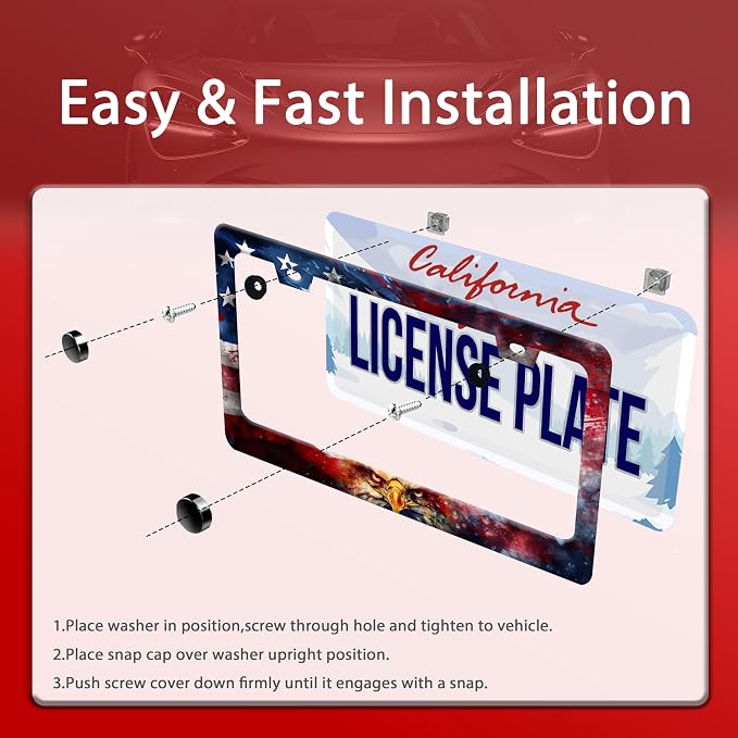 Personalized License Plate Frame American Flag Eagle Stainless Steel Accessory - Image 4