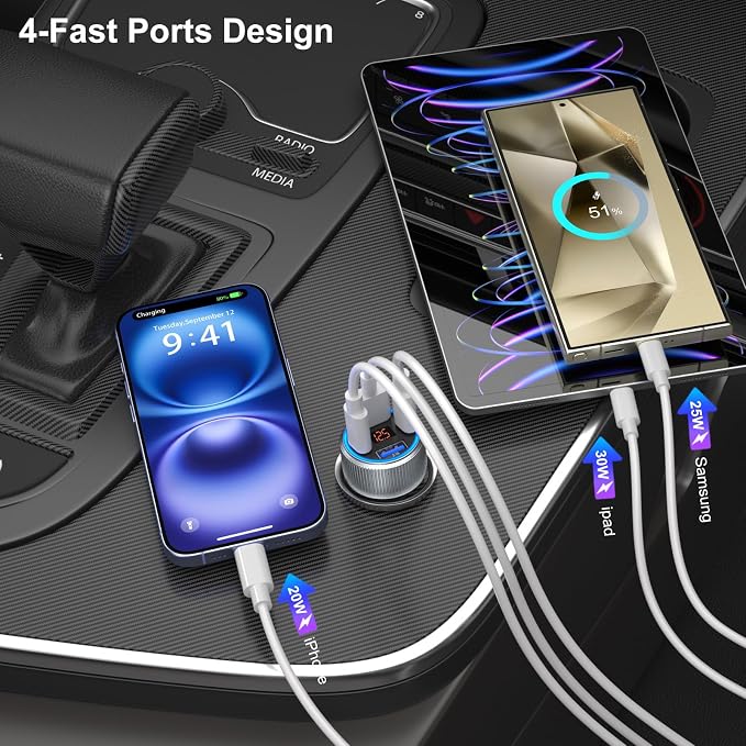 USB C Car Charger, 3 Pack 65W 12V Car Charger Adapter Multi Port QC 3.0+PD 30W - Image 3