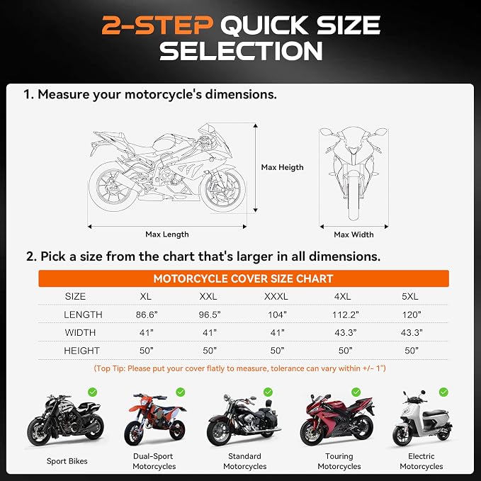 Motorcycle Cover Waterproof Outdoor, 300D Heavy Duty 250cc, UV & Rain Resistant - Image 6