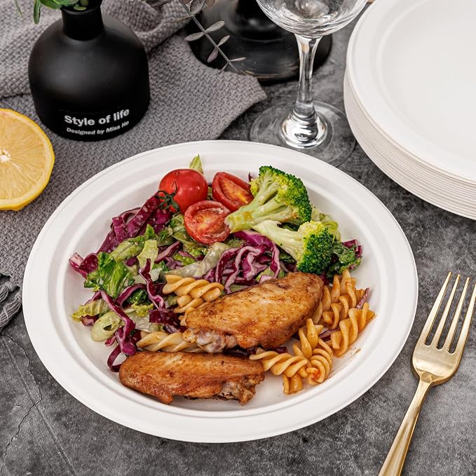 WELLIFE 100% Compostable Paper Plates 9 Inch, Biodegradable Bagasse, - Image 6